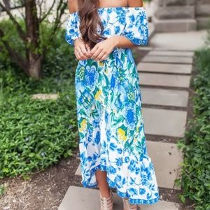 Blue Tropical High Low Dress NWT